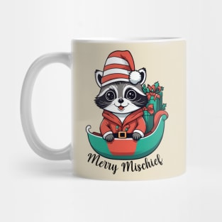 Merry Mischief Raccoon Christmas Sleigh Tee Mug